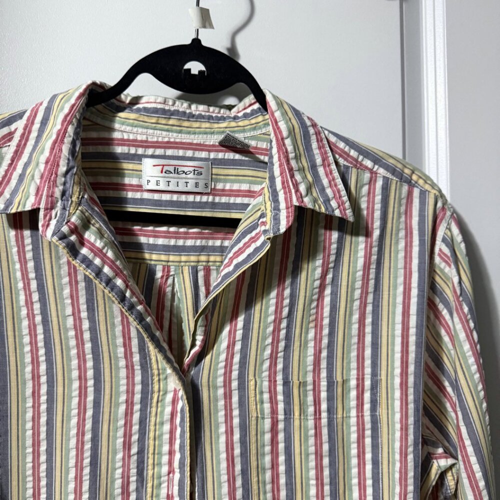 Talbots Petites Large Vintage 90s Striped Button Down Shirt Multicolor Retro
